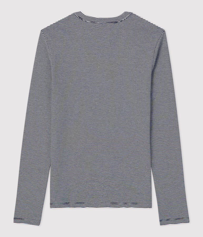 Camiseta L'ICONIQUE con cuello redondo de algod&oacute;n org&aacute;nico de mujer azul SMOKING/blanco MARSHMALLOW