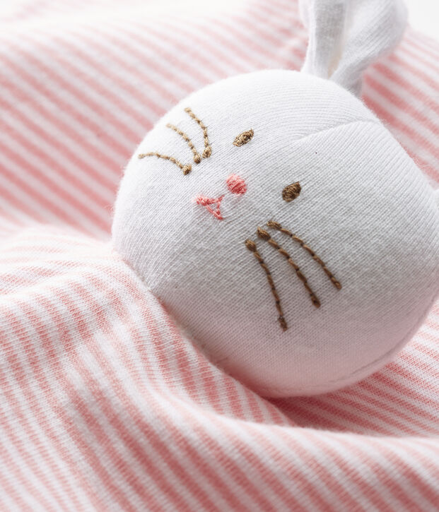 Peluche de punto, el emblem&aacute;tico tejido de Petit Bateau. rosa/blanco