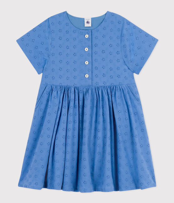 Vestido de manga corta de bordado inglés para niña azul GAULOISE