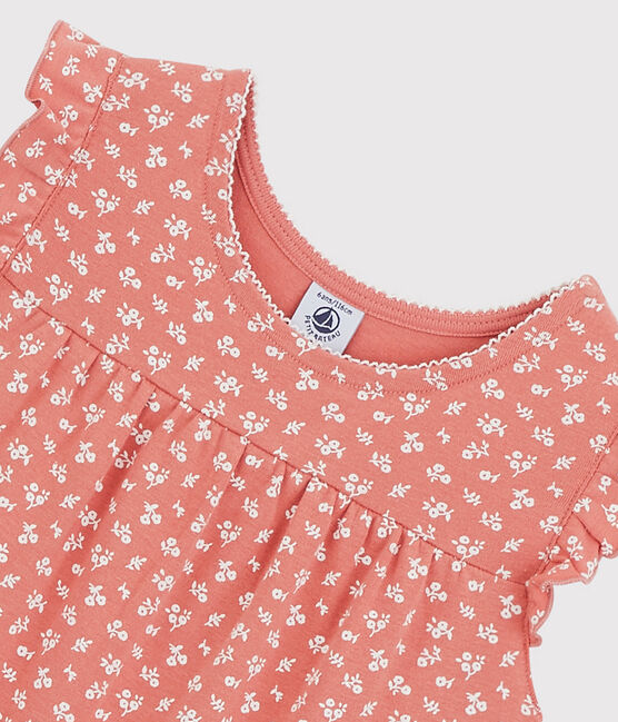 Camisón con flores de algodón de niña rosa PAPAYE/ MARSHMALLOW