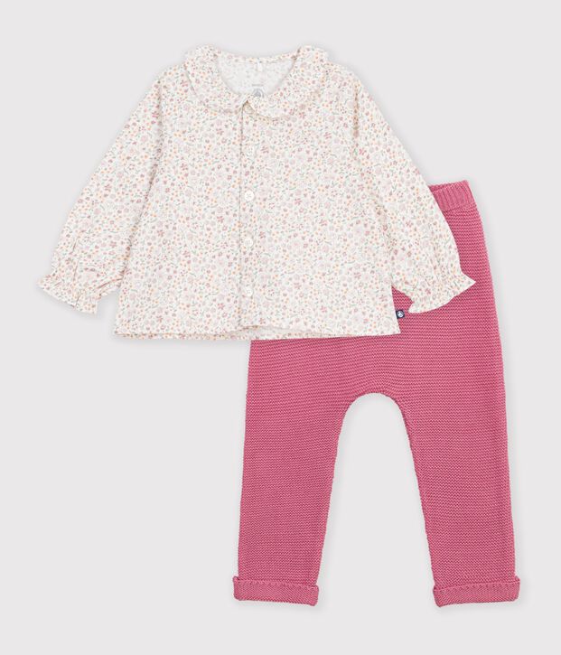 Conjunto de algod&oacute;n con estampado de flor para beb&eacute; multicolor