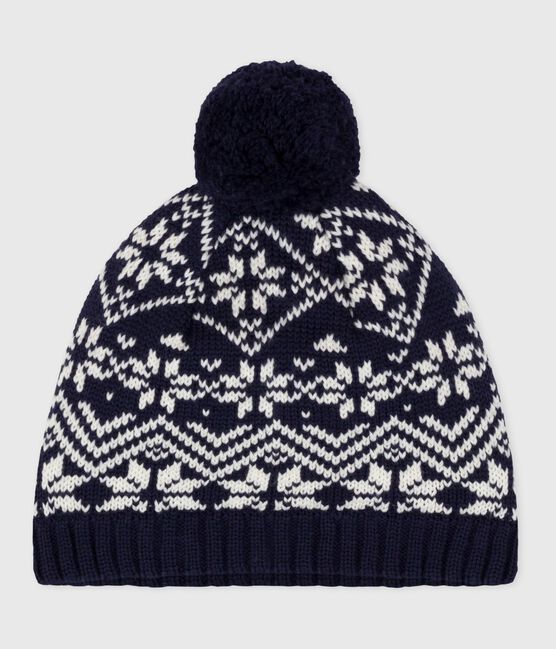 Gorro infantil jacquard de lana azul SOIR/ MARSHMALLOW