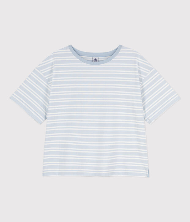 Camiseta LE BOXY de algod&oacute;n para mujer azul/blanco