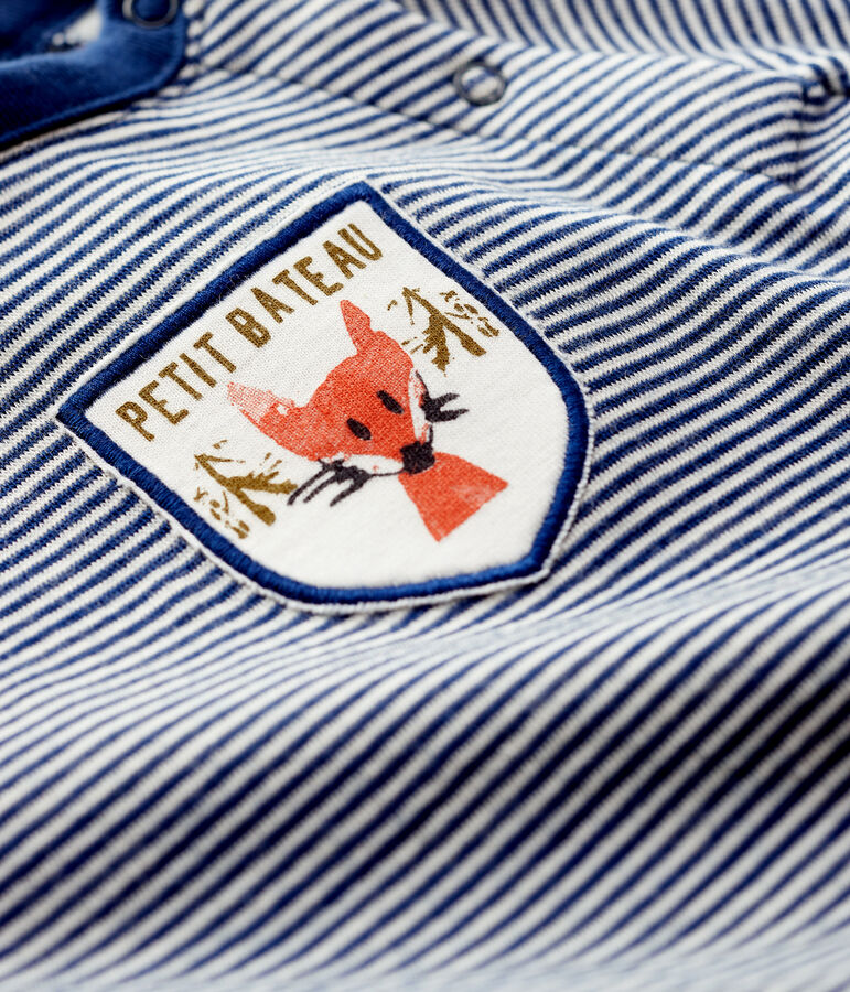 Camiseta de lana y algod&oacute;n de beb&eacute;. azul/blanco