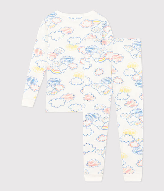 Pijama infantil ajustado de algodón con estampado de arcoíris blanco MARSHMALLOW/blanco MULTICO