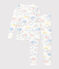 Pijama infantil ajustado de algodón con estampado de arcoíris blanco MARSHMALLOW/blanco MULTICO