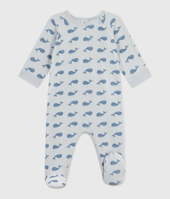 Pijama infantil de terciopelo con cremallera y estampado de ballenas para bebé CO2/ ADRIATIC