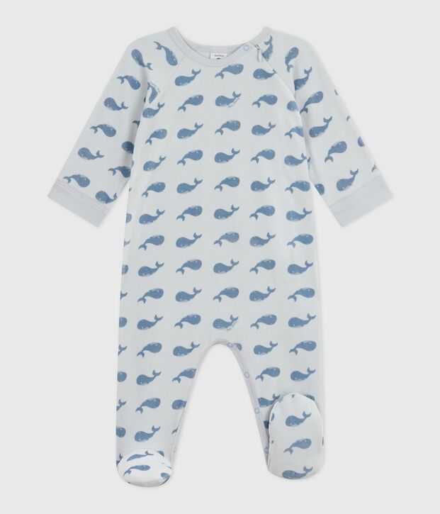Pijama infantil de terciopelo con cremallera y estampado de ballenas para beb&eacute; azul/azul