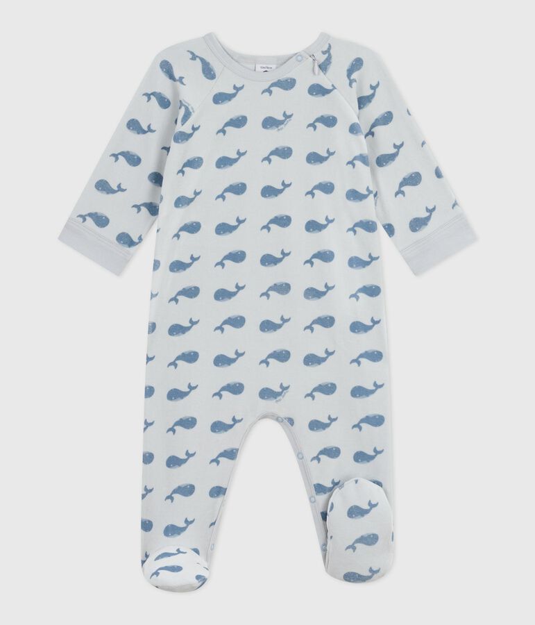 Pijama infantil de terciopelo con cremallera y estampado de ballenas para beb&eacute; azul/azul
