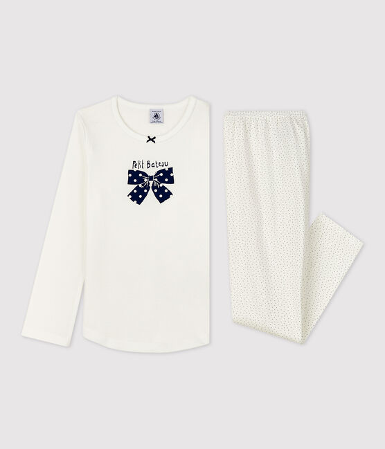 Pijama de lunares de niña de algodón orgánico blanco MARSHMALLOW/azul MEDIEVAL