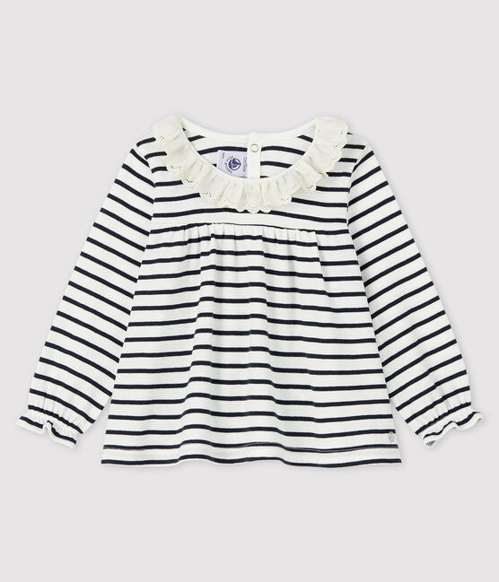 Blusa de manga larga para bebé niña blanco MARSHMALLOW/azul SMOKING