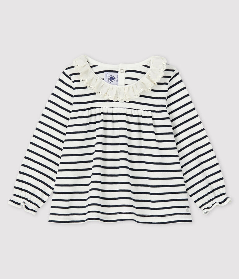 Blusa de manga larga para beb&eacute; ni&ntilde;a blanco/azul