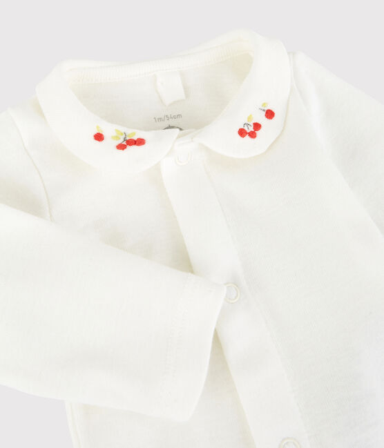 Body con cuello bordado de bebé de algodón biológico blanco MARSHMALLOW