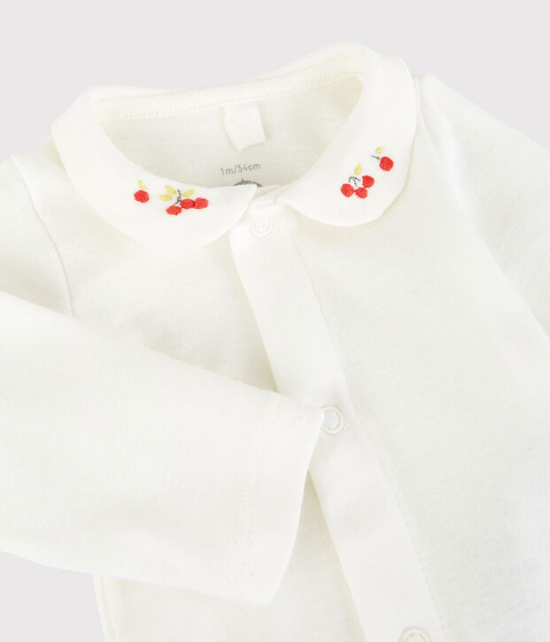 Body con cuello bordado de beb&eacute; de algod&oacute;n biol&oacute;gico blanco