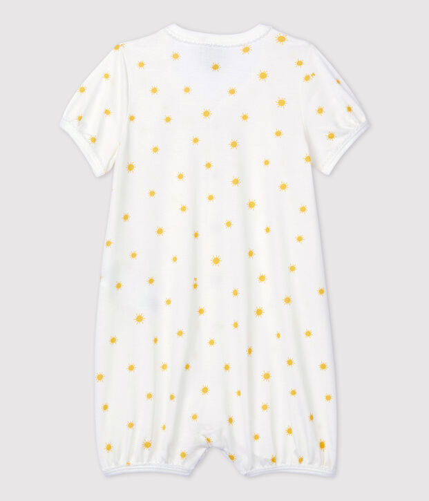 Pelele corto de algod&oacute;n org&aacute;nico con peque&ntilde;os soles para beb&eacute; blanco/amarillo