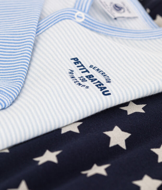 Juego de 2 peleles de algod&oacute;n milrayas y de estrellas multicolor