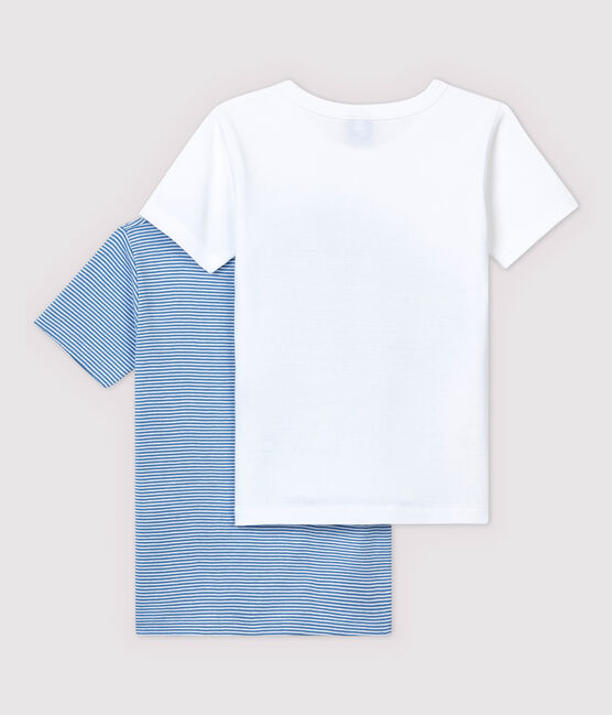 Lote de 2 camisetas de manga corta de mil rayas azules de algodón ecológico de niño variante 1