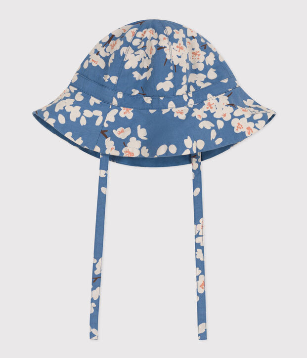 Gorro de popelina con flores de beb&eacute; ni&ntilde;a azul/multicolor