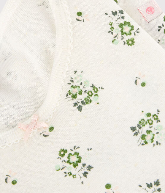 Pijama corto de algodón y lino con flores para niña blanco MARSHMALLOW/blanco MULTICO