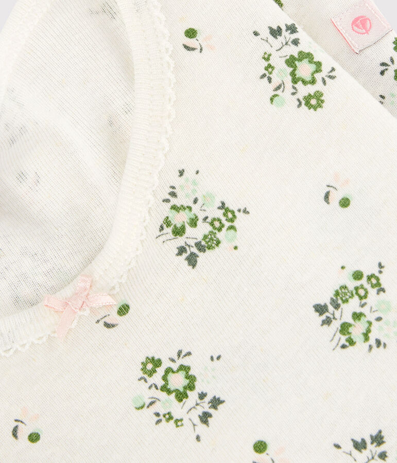 Pijama corto de algod&oacute;n y lino con flores para ni&ntilde;a blanco MARSHMALLOW/blanco MULTICO
