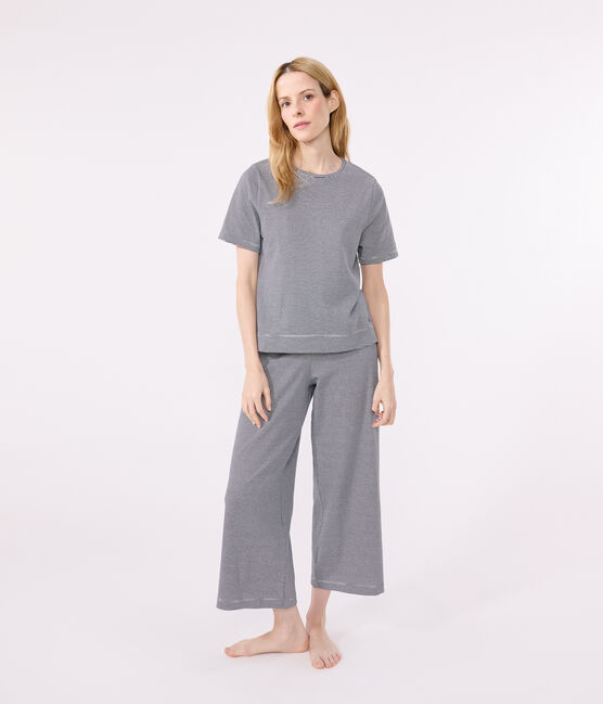 Pijama milrayas de algodón de mujer azul SMOKING/blanco MARSHMALLOW