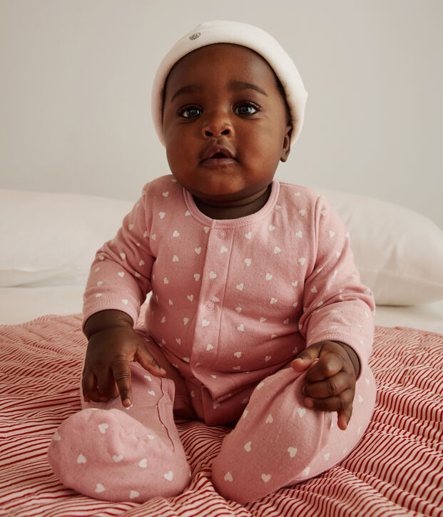 Bodyjama de t&uacute;bico con corazoncitos para beb&eacute; rosa/blanco