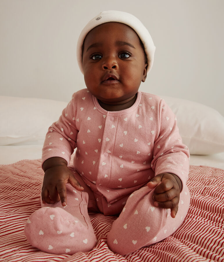 Bodyjama de t&uacute;bico con corazoncitos para beb&eacute; rosa/blanco