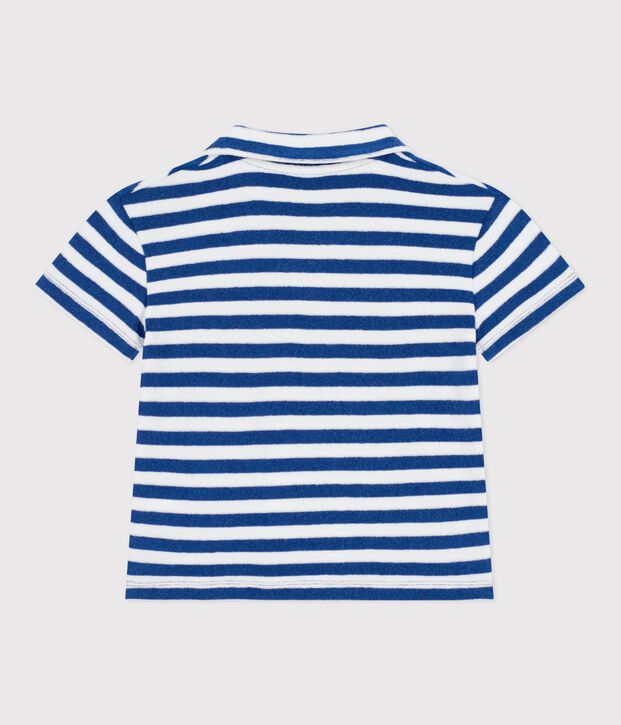 Polo infantil de algod&oacute;n de manga corta azul/blanco