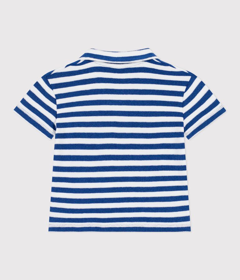Polo infantil de algod&oacute;n de manga corta azul/blanco