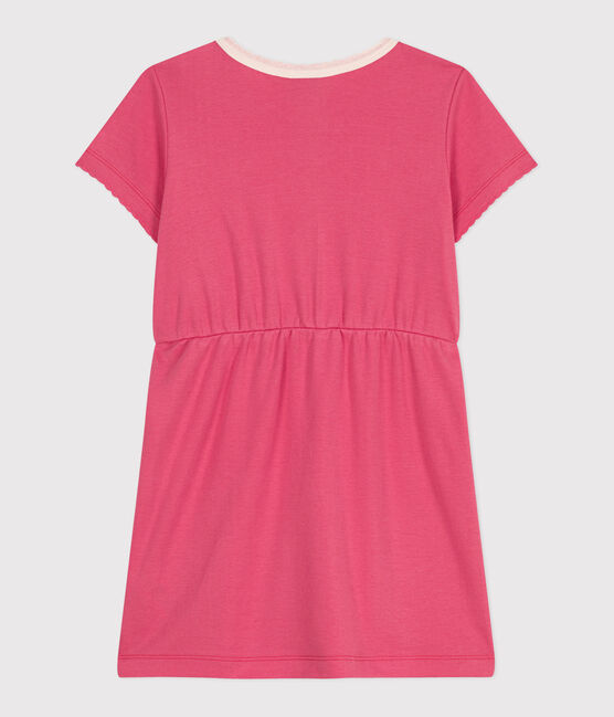 Vestido infantil liso de algodón de manga corta rosa PEONIA