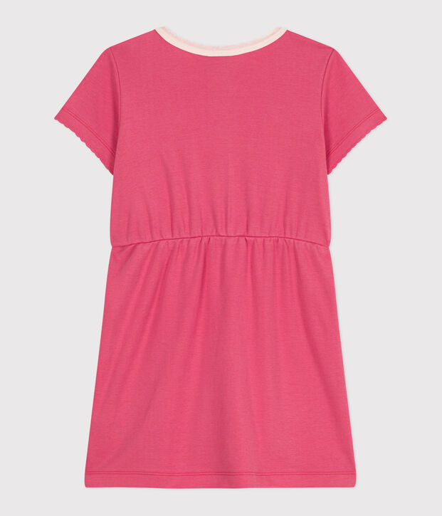 Vestido infantil liso de algod&oacute;n de manga corta rosa