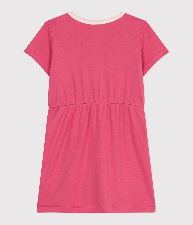 Vestido infantil liso de algod&oacute;n de manga corta rosa PEONIA