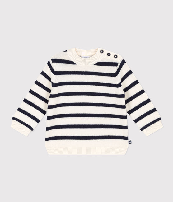 Jersey de lana y algodón con rayas marineras para bebé blanco MARSHMALLOW/azul SMOKING