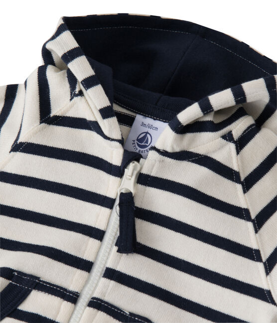 Sweat zippé bébé garçon en jersey lourd rayé beige COQUILLE/azul SMOKING