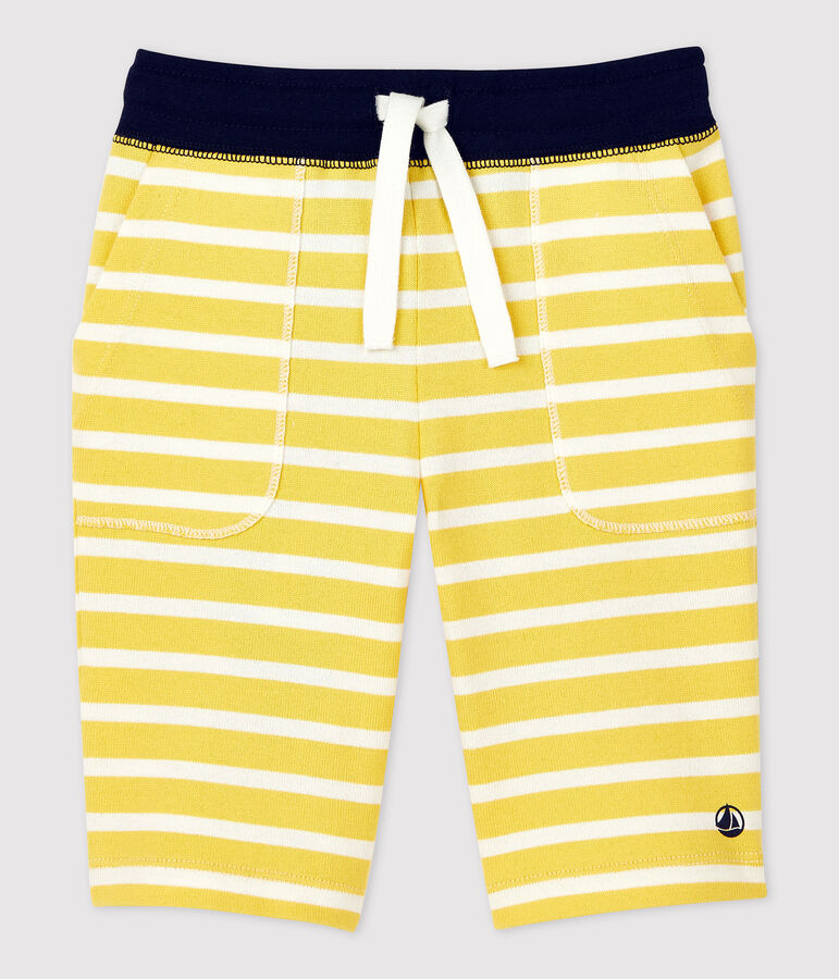 Bermudas de algod&oacute;n de ni&ntilde;o amarillo/blanco