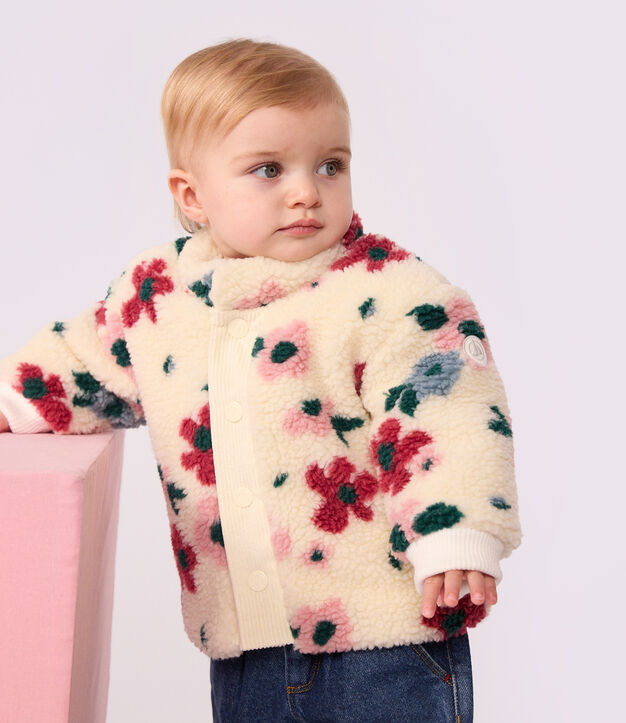 Abrigo enguatado de borreguito con estampado de flores para beb&eacute; crudo/multicolor