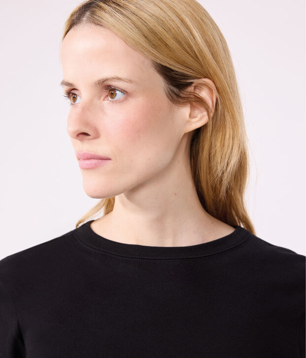 Camiseta Iconique de manga larga de punto liso para mujer negro