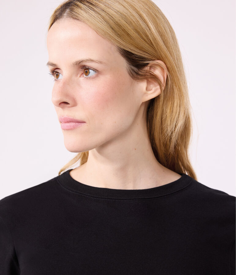 Camiseta Iconique de manga larga de punto liso para mujer negro