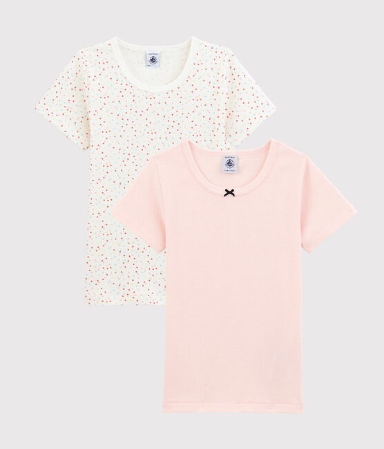 Par de camisetas de manga corta con lunares multicolores de algodón ecológico de niña variante 1