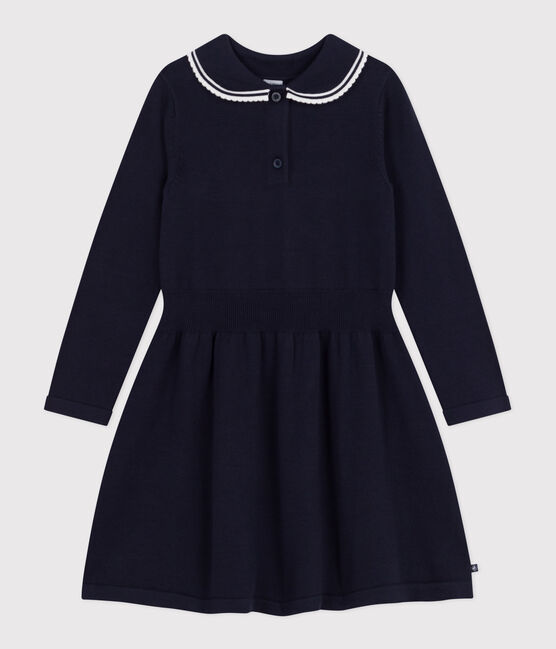 Vestido infantil de manga larga de algodón azul SMOKING