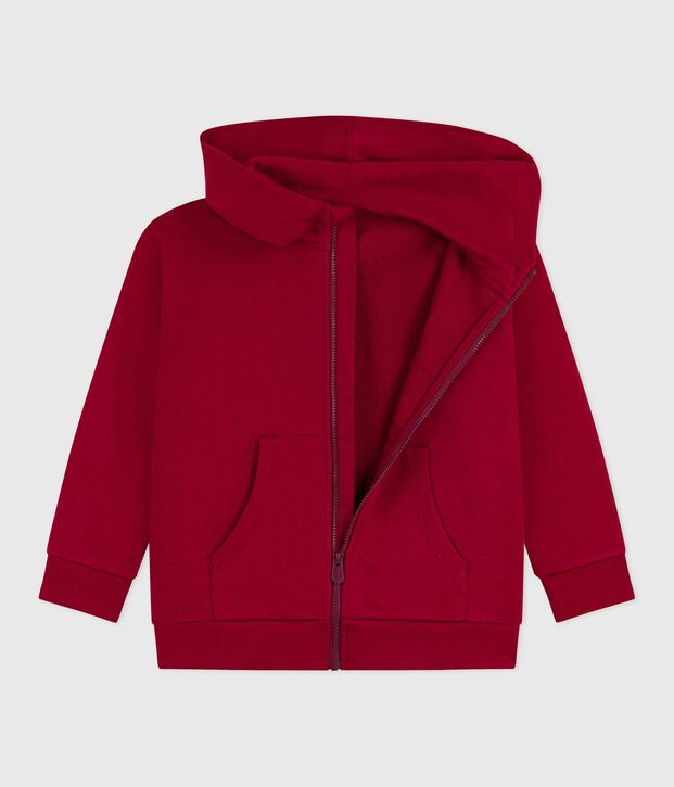 Sudadera infantil de algod&oacute;n liso con cremallera rojo