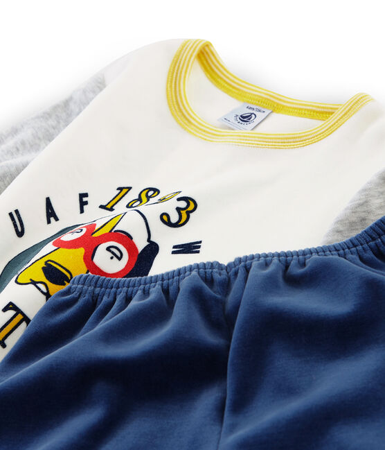 Pijama de terciopelo para niño pequeño azul MEDIEVAL/gris POUSSIERE/ MULTICO