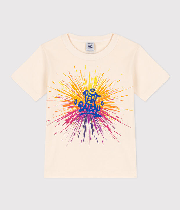 Camiseta de algod&oacute;n de manga corta para ni&ntilde;o crudo/multicolor
