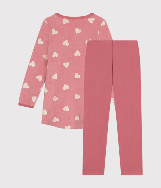 Camisón infantil de terciopelo con estampado de corazones rosa ROSEWOOD/ MARSHMALLOW