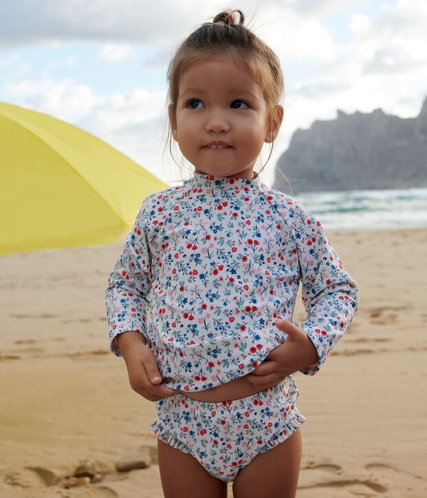 Camiseta con protecci&oacute;n UV y estampado de flores para beb&eacute; blanco/multicolor