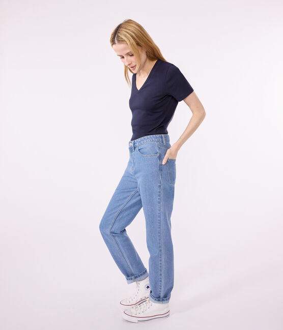 Camiseta Iconique de manga corta de punto liso para mujer azul SMOKING