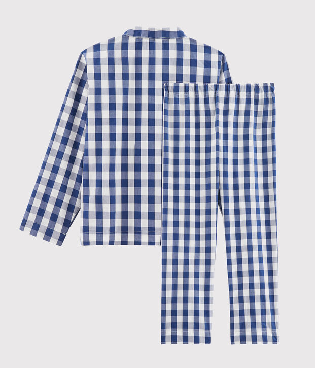 Pijama de cuadros en sarga de ni&ntilde;o azul/blanco
