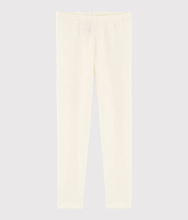 Leggings infantiles lisos de lana y algod&oacute;n beige