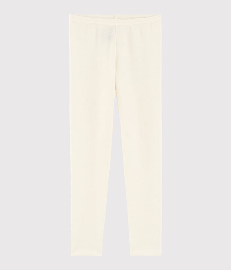 Leggings infantiles lisos de lana y algod&oacute;n beige