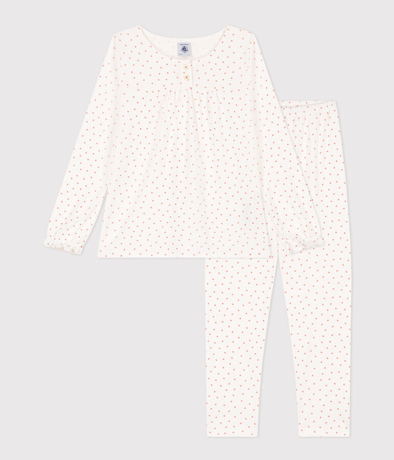 Pijama de algod&oacute;n coraz&oacute;n para ni&ntilde;a blanco/rosa